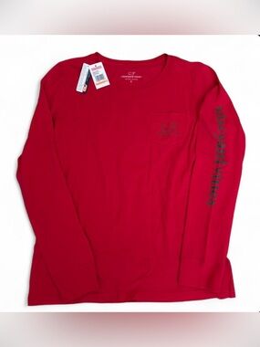 Vineyard Vines Red Long Sleeve Pocket Tee